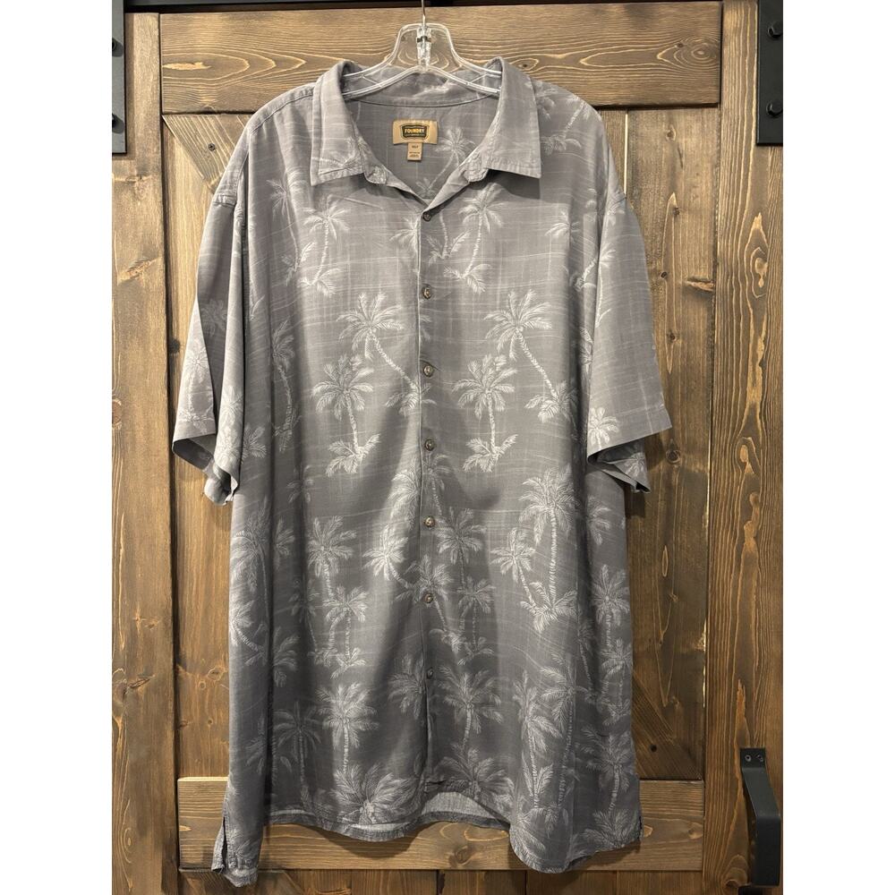 Foundry Supply Co Hawaiian Shirt Men’s 4XLT Gray Palm Tree Rayon Camp Aloha